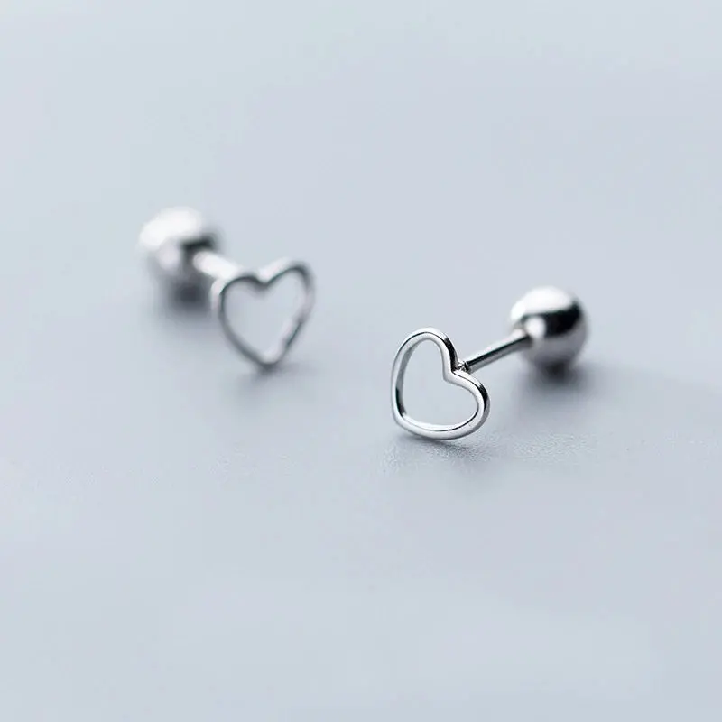 925 Sterling Silver Hollow Heart Studs – Minimalist Screw-Style Earrings For Valentine'S Day 1