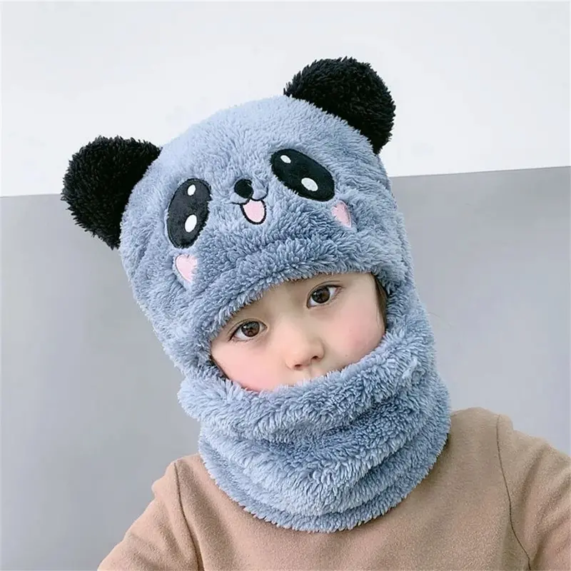 Adorable Cartoon Child Beanie Set – Double-Layer Fleece Hat And Matching Scarf For Kids And Parent-Child Matching 1