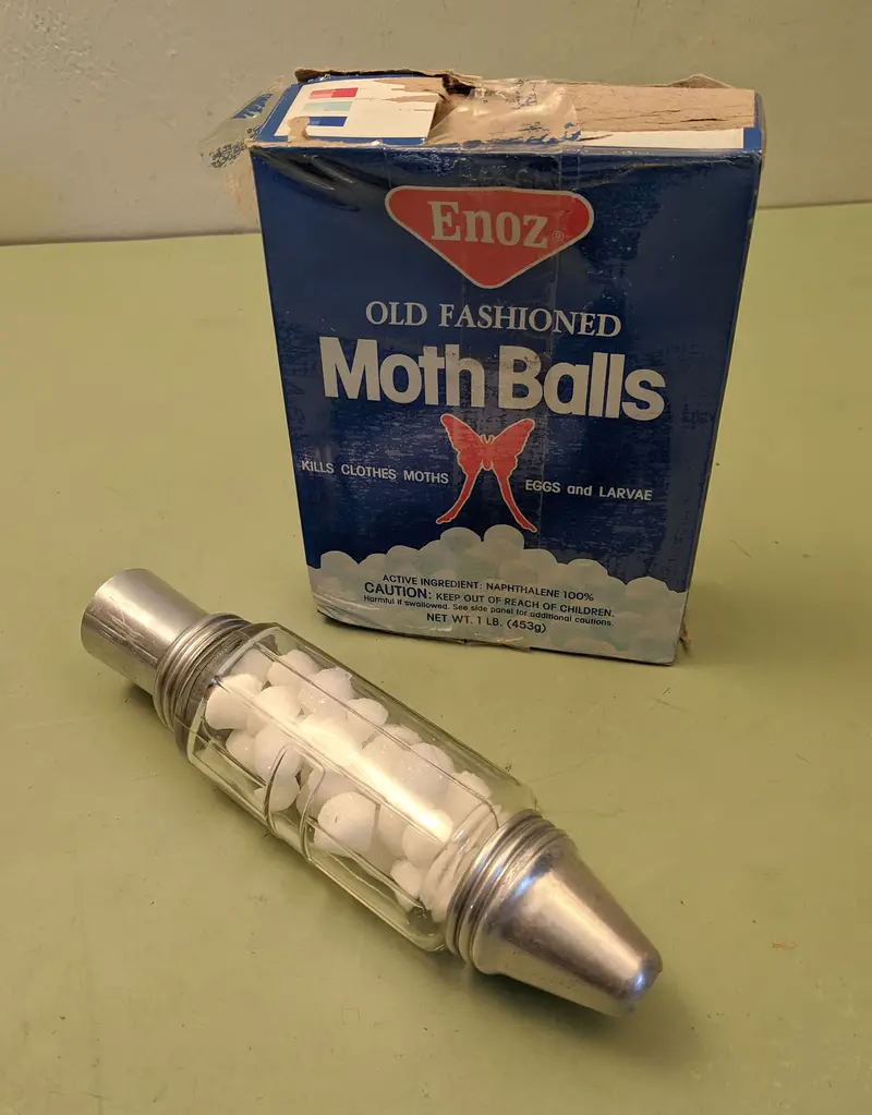 Atomic Age Rocketship-Themed Mothball Storage Container – Retro Sci-Fi Decorative Tin 1
