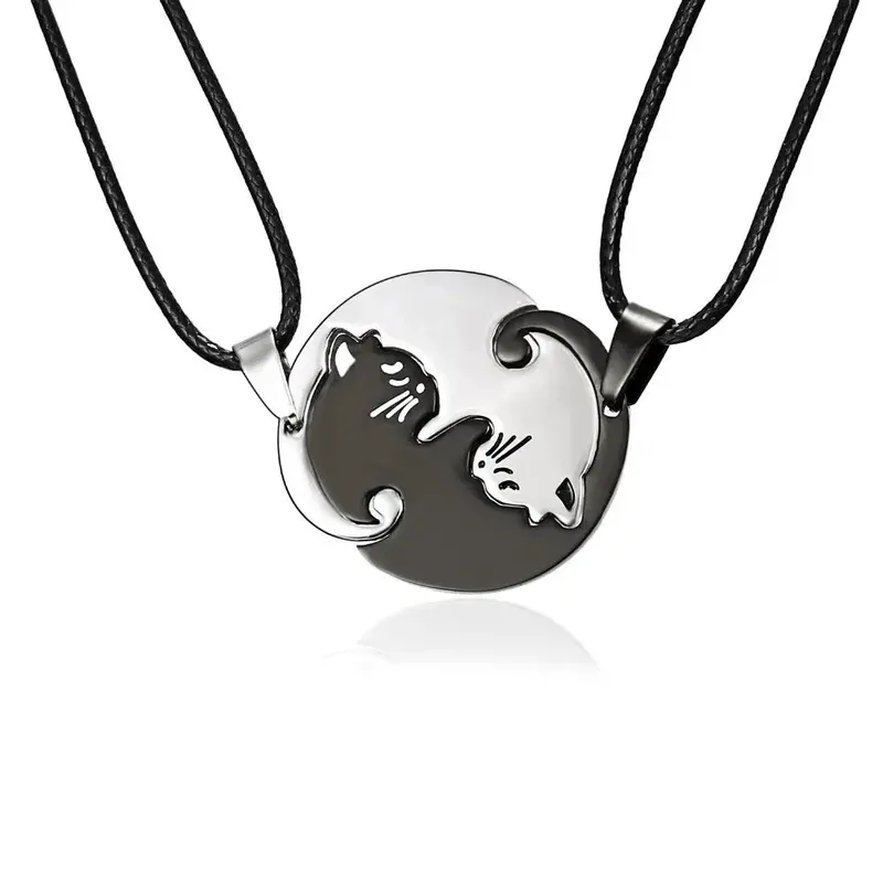 Black & White Cat Couple Necklaces – Titanium Steel Matching Pendants For Valentine'S Gifting 1