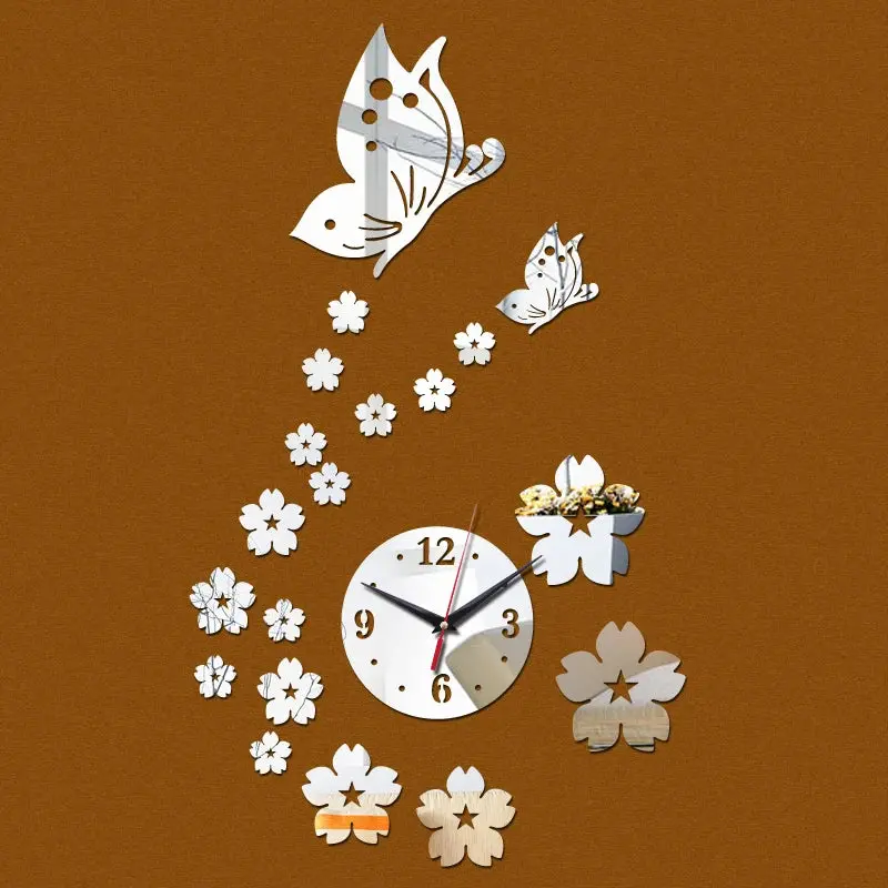 Butterfly Mirror Acrylic Wall Clock – Fashion-Forward 3D Timepiece Sticker With Reflective Accents For Trendy Home Styling 2