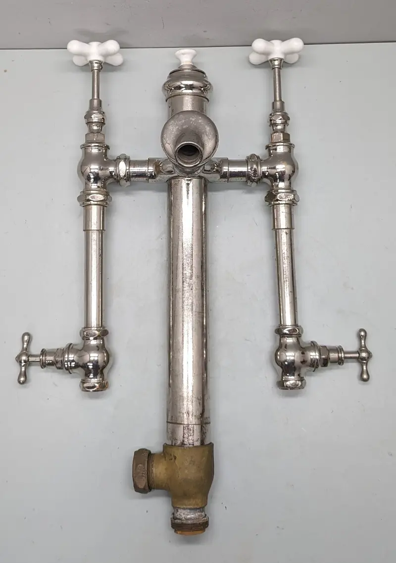 Circa-1900 Ornate Tub Tower Drain Assembly — Elephant-Trunk Spout With Shutoff Valves 1