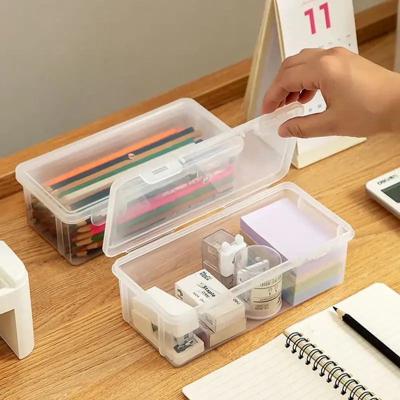 Clear Desktop Organizer Box – Spacious Transparent Pen & Marker Storage Case For Modern Workspaces 1
