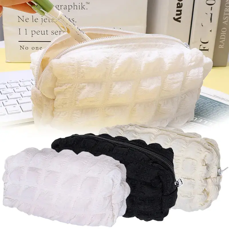 Cream Puff–Style Zippered Pencil Case – Stylish Large-Capacity Organizer For Stationery Or Makeup 1