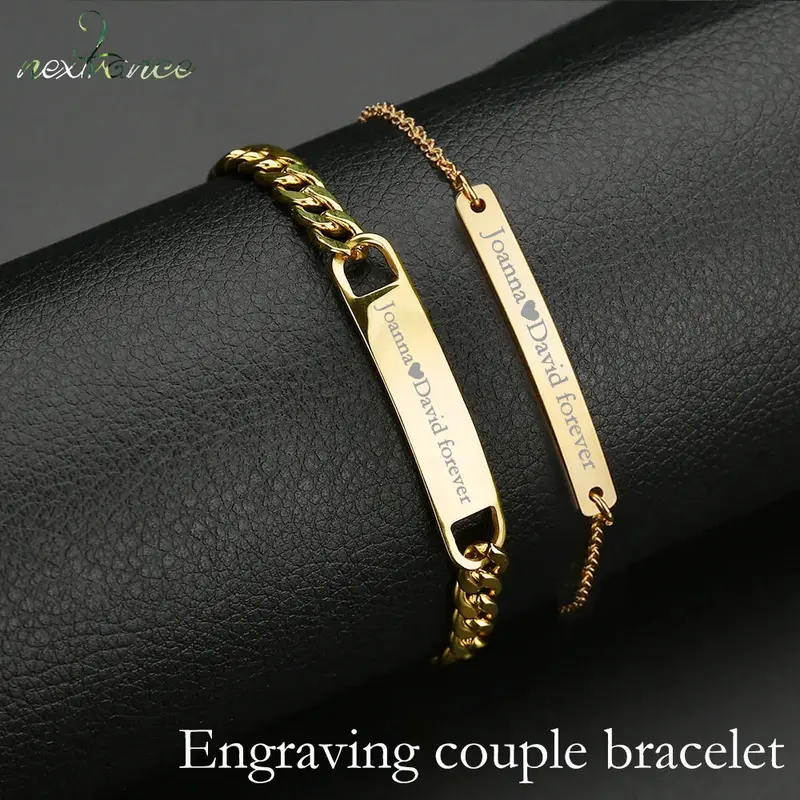 Custom Engraved Couple Bracelet – Stainless Steel Id Tag Bracelet For Valentine’S Day 1
