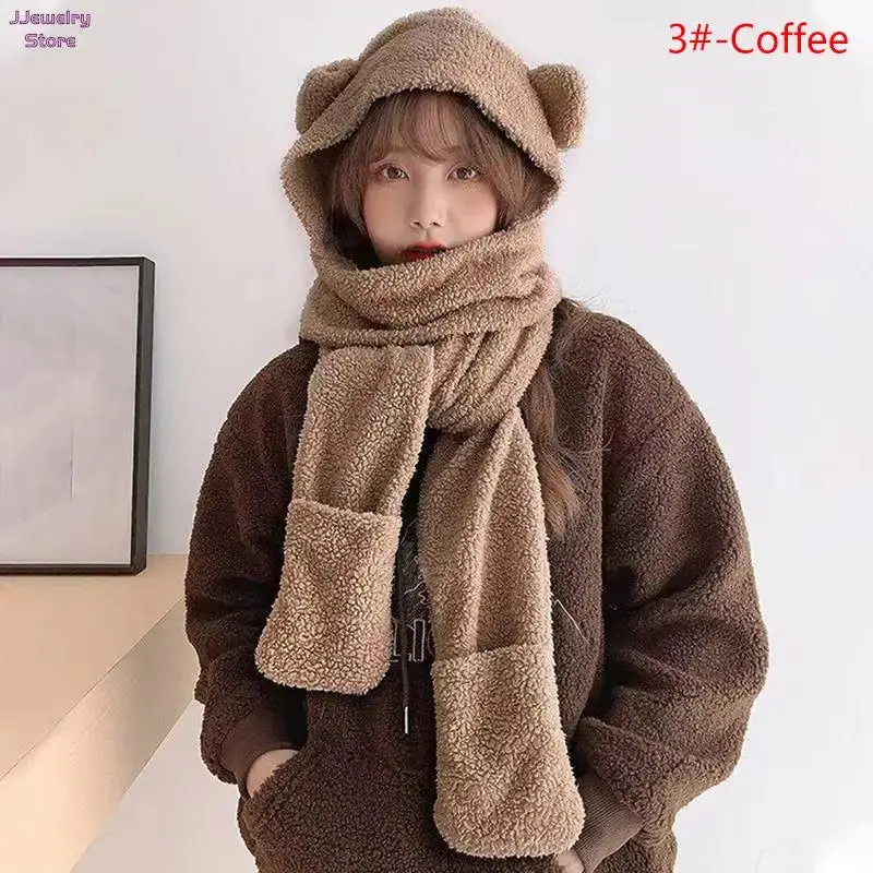 Cute Bear-Ear Beanie & Scarf & Gloves Set – Plush Kawaii-Style Winter Accessories For Women And Teens 9