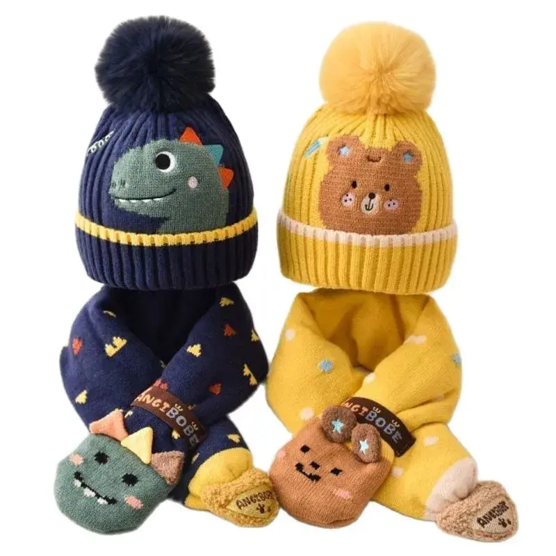 Doitbest Kids’ Dinosaur & Animal Beanie Set – 2-Piece Warm Winter Hat And Scarf For Toddlers Ages 2–6 1