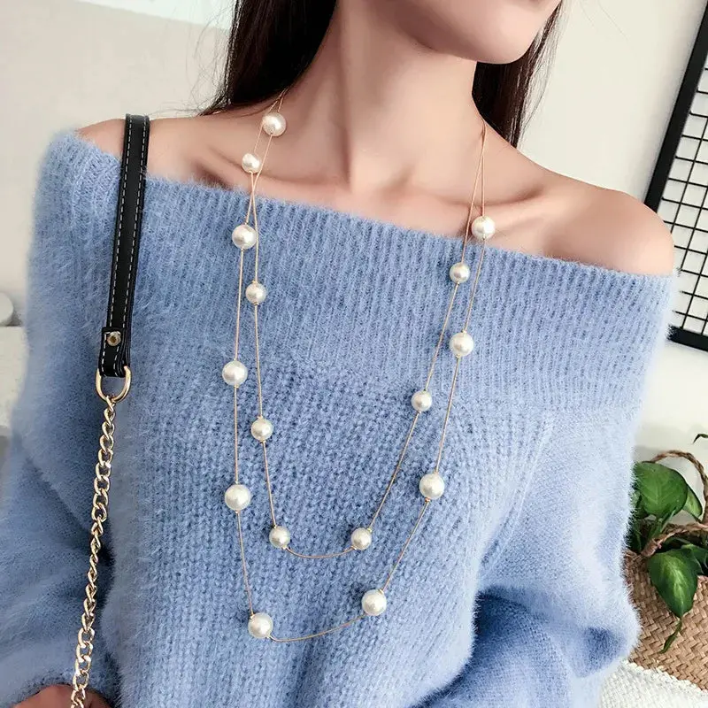 Double-Layer Simulated Pearl Necklace – Elegant Sweater Chain & Statement Collar For Women 1