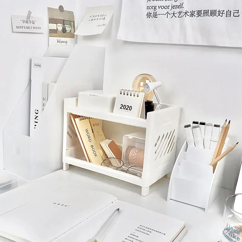 Double-Tier Desktop Organizer – Compact Pen Holder & Stationery Rack For Desks, Vanity Tables & Workspace Efficiency 1
