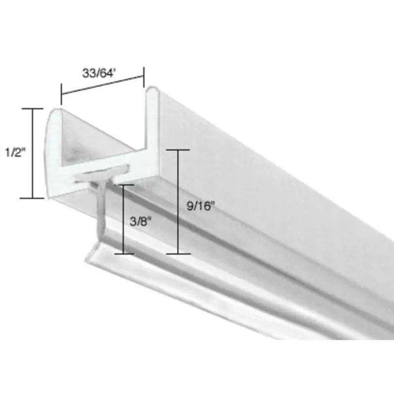 Frameless Shower Door U-Channel – Aluminum Extrusion With Wipe For 1/2" Glass 1