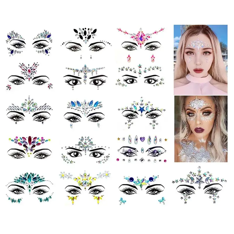 Glitter Face Tattoo Stickers – Temporary Rhinestone & 3D Design Body Art For Festivals & Parties 1