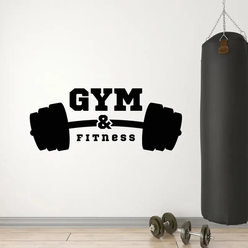 Gym-Themed Vinyl Wall Decal – Barbell & Muscles Motif For Fitness Studios, Home Gyms & Workout Spaces (Removable & Reusable) 1