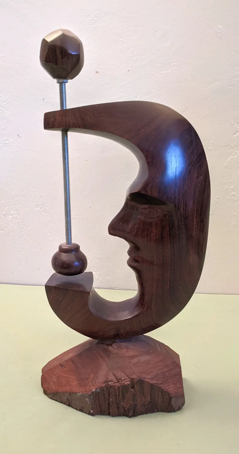 Hand-Carved 'Man In The Moon' Wooden Sculpture — Folk Art Decorative Piece 1