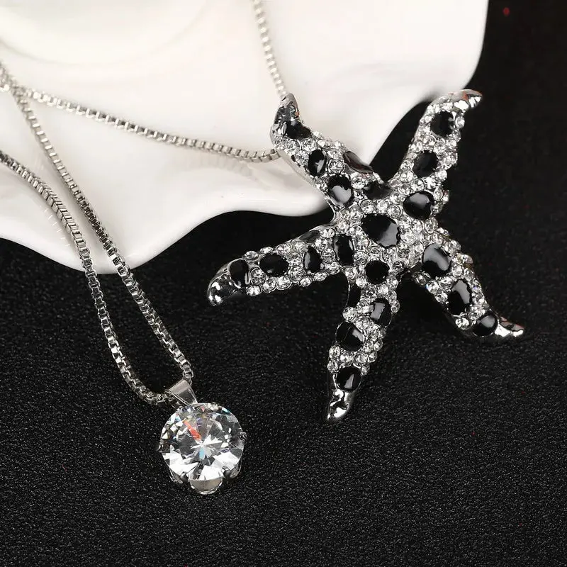Hesiod Fishbone Pendant Necklace – Elegant Crystal Long Chain T-Shirt Layering Piece 1