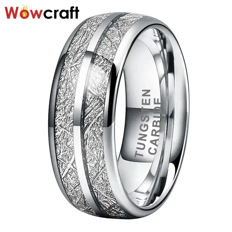 Meteorite Inlay Tungsten Ring – 8Mm Domed Wedding Band For Men & Women With Comfort Fit 1