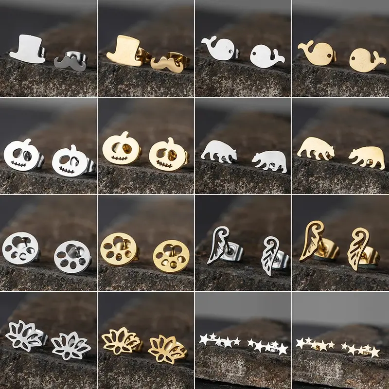 Minimalist Animal Heart Stud Earrings – Gold-Tone Stainless Steel Cute Ear Ornaments For Girls & Women 1