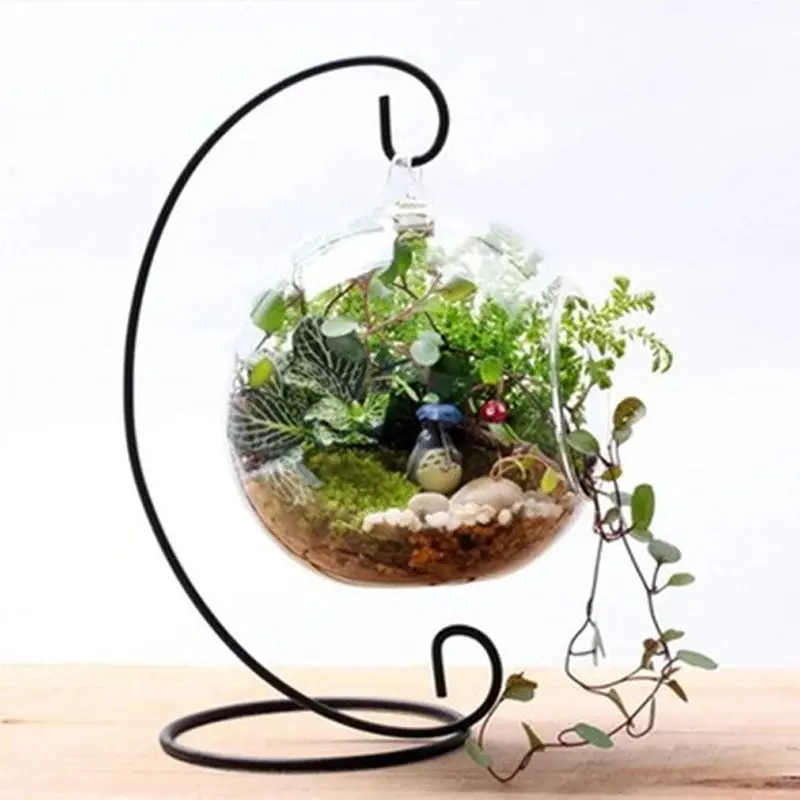 Minimalist Crystal Terrarium Stand – Iron Hanging Vase Holder Without Glass Ball For Modern Interiors 1