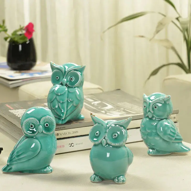 Modern Ceramic Owl Figurine Set – Handcrafted Animal Sculptures In Four Distinct Styles For Bookshelves, Mantels & Living Areas 1