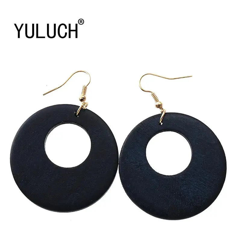Natural Wood Round Pendant Earrings – Handcrafted Bohemian Style Jewelry For Birthdays & Valentine'S 1