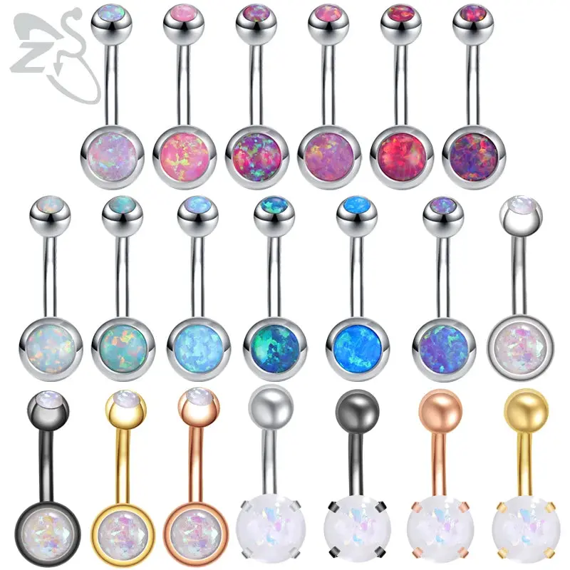 Opal Belly Button Ring – 14G Stainless Steel Navel Jewelry With 5Mm Gemstone Ball 1