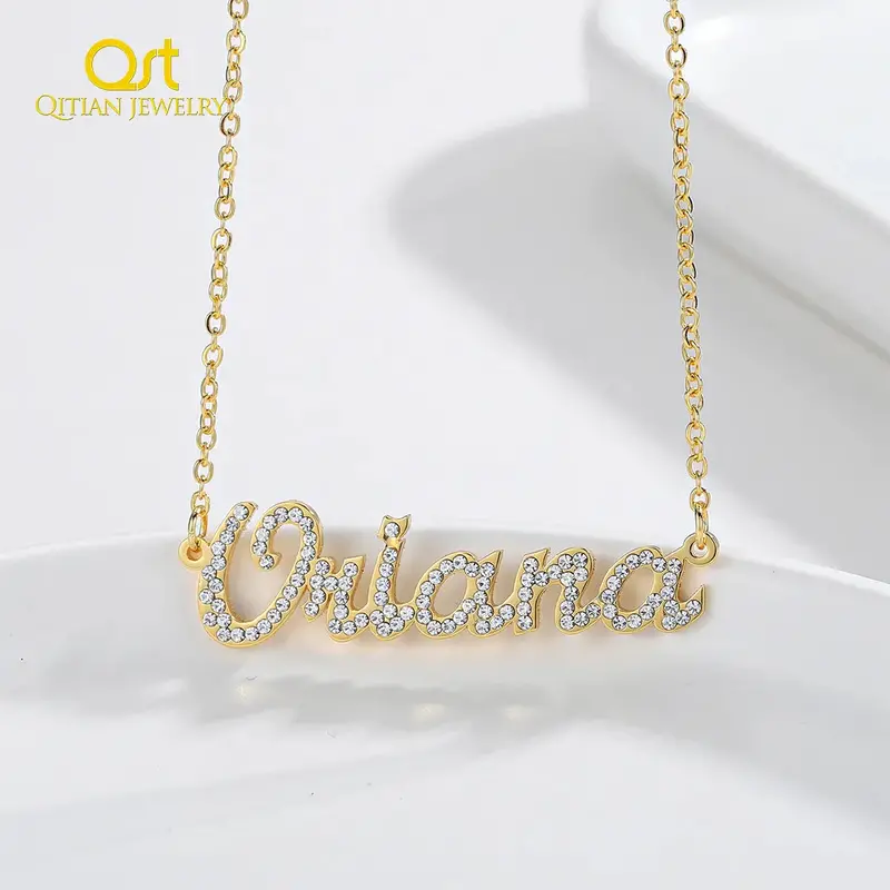 Personalized Crystal Name Necklace – Custom Stainless Steel Bling Pendant For Women 1