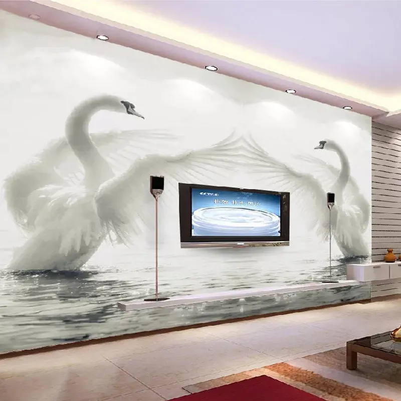 Romantic Swan 3D Wall Mural – Non-Woven Removable Wallpaper For Living Room Or Bedroom Backdrop 1