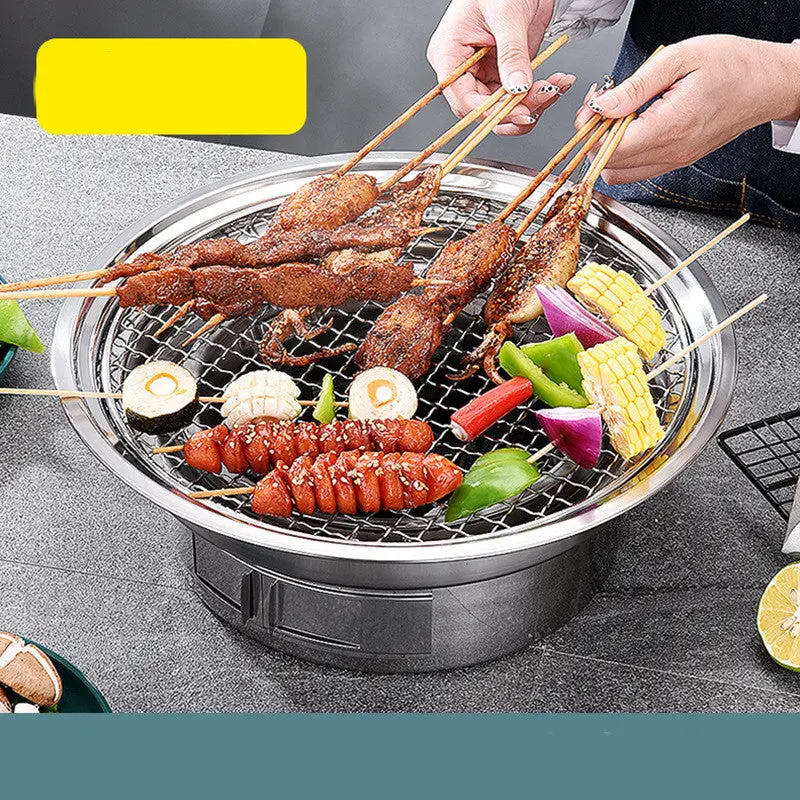 Round Korean-Style Non-Stick Charcoal Grill For Portable Outdoor Barbecues 3