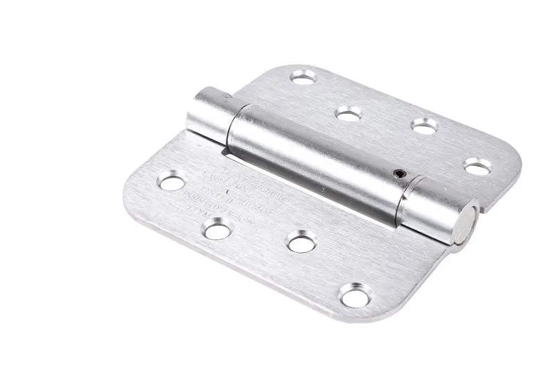 Satin Chrome Self-Closing Spring Hinge – 4" X 4" Rounded Corner Butt Hinge 1