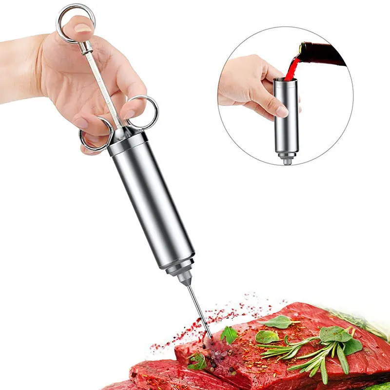 Stainless Steel Bbq Injection Syringe – Flavor-Infusing Turkey & Meat Marinade Needle 1