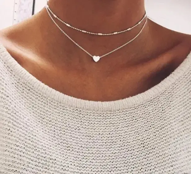 Two-Tier Heart Pendant Necklace – Gold-Tone Layered Choker With Bohemian Flair 1
