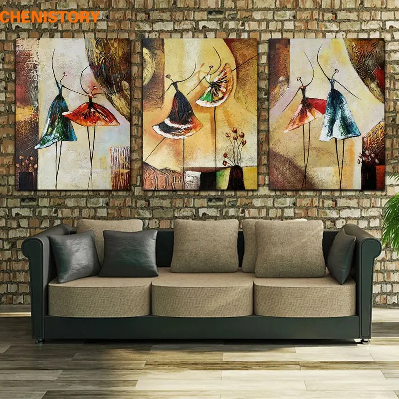 Unframed 3-Panel Abstract Ballet Dancer Canvas Art – Contemporary Oil Painting For Bedroom, Studio Or Minimalist Living Space 1