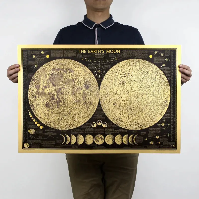 Vintage Moon Map Poster – Retro Kraft Paper Lunar Chart Wall Art For Bedrooms, Bars, Or Study Spaces 1