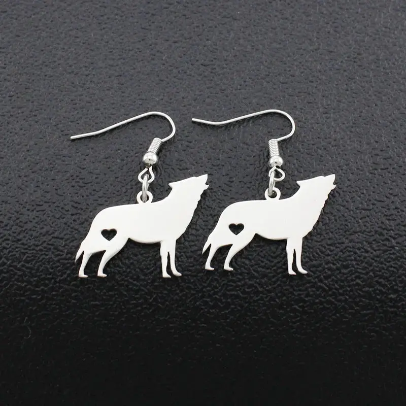 Wolf Pendant Drop Earrings – Stainless Steel Animal-Themed Fashion Jewelry For Parties & Weddings 1