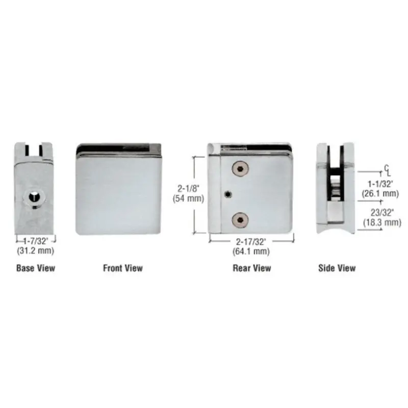 Z-Series Stainless Steel Square Radius Base Clamp For 1/2" Glass 1