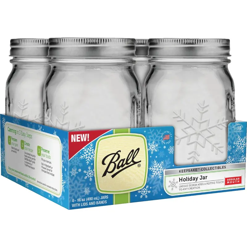 Ball Pint Regular Mouth Holiday Keepsake Canning Jars – 4-Pack With Lids 1