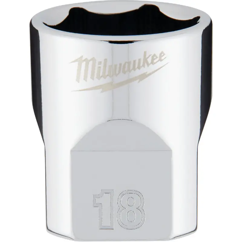 Milwaukee 3/8" Drive 18 Mm 6-Point Metric Shallow Socket – Four-Flat Design For Wrench Access 1