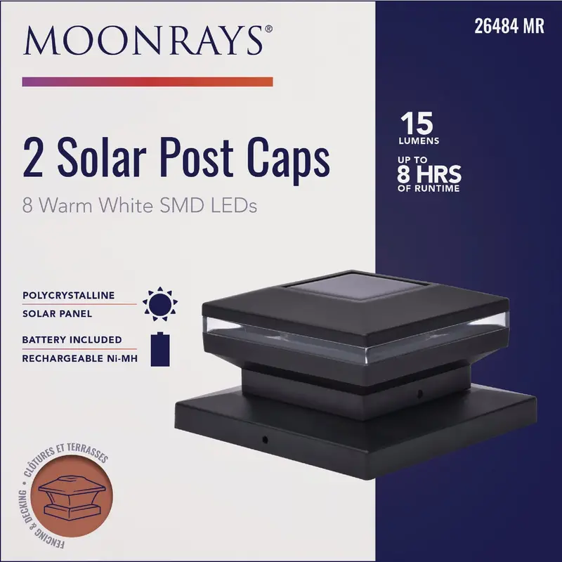 Moonrays Solar Post Cap Lights – 4 In X 4 In Black Led, 2-Pack Set 1
