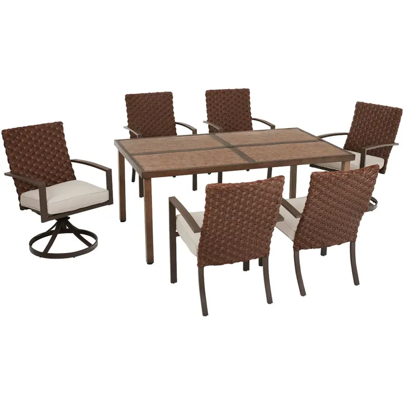 Pacific Casual Addison Outdoor Dining Set – 7-Piece, All-Weather Wicker & Aluminum Frame 1