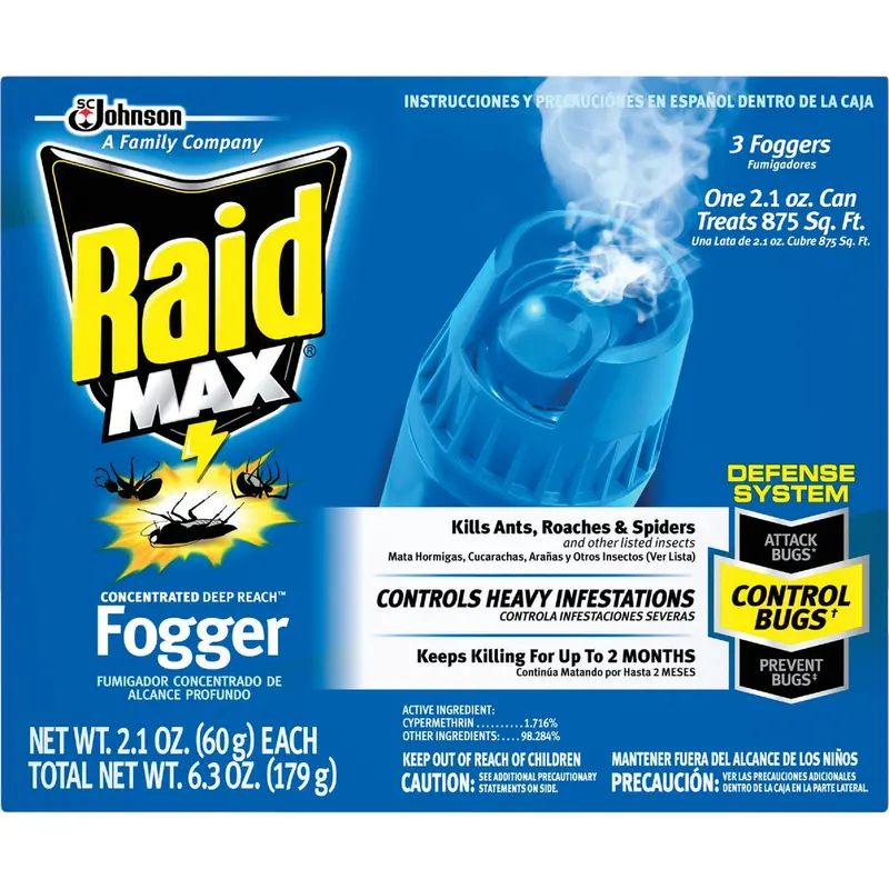Raid Max Deep Reach Indoor Fogger – Concentrated Insecticide, 2.1 Oz Can (3-Pack) 1